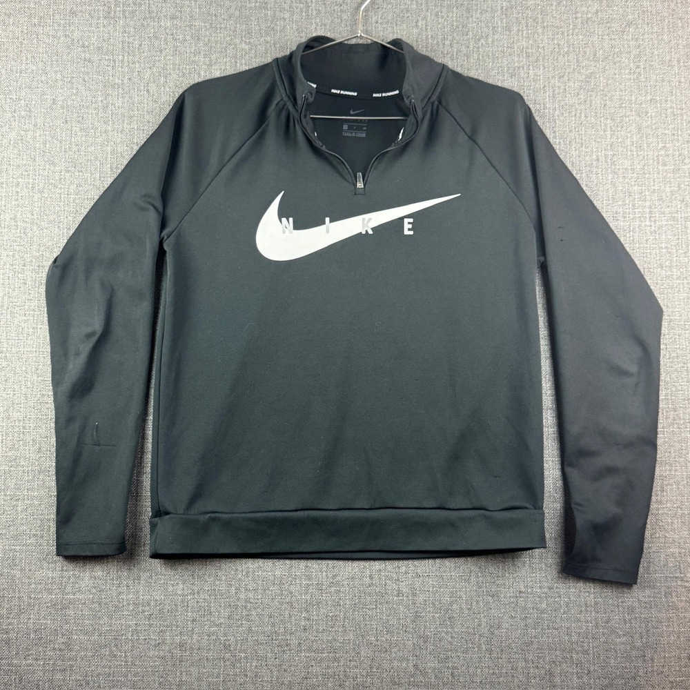 Nike Running Pullover Mens Small‎ Black Half Zip Swoosh Logo Athletic Sweatshirt